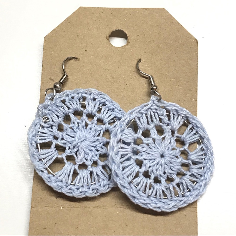 crochet dangle earrings blue MunandMe handmade